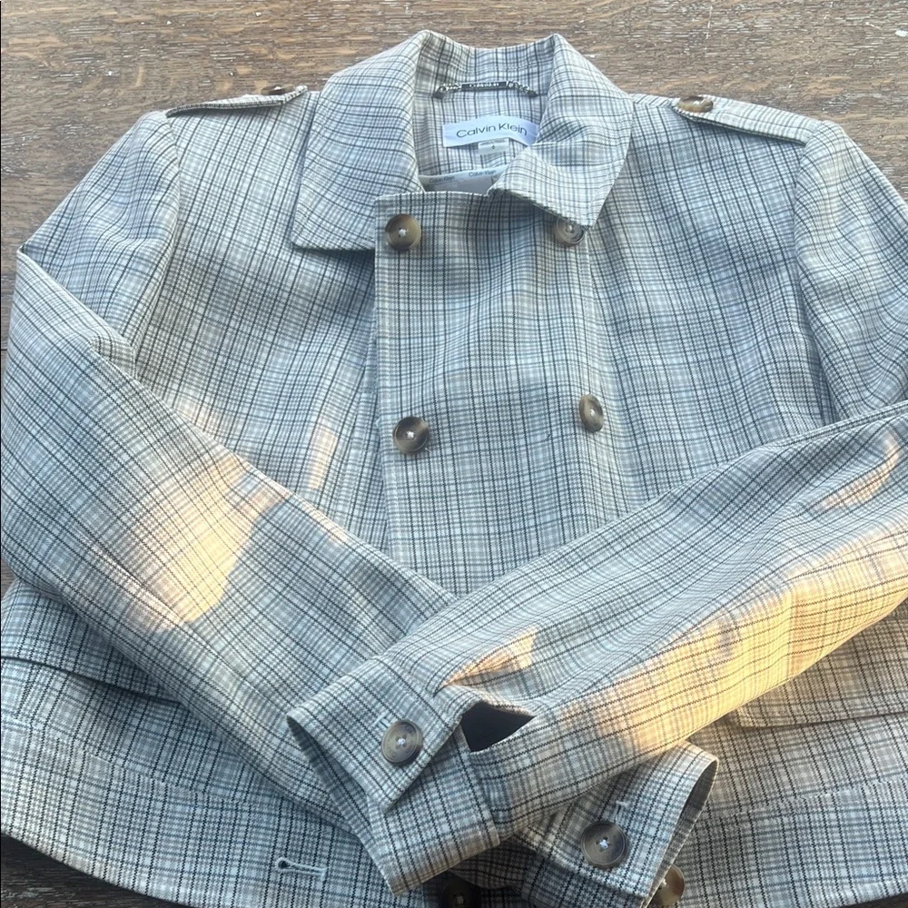 Calvin Klein Women's Checkered Blazer - Gray and Cream - Picture 4 of 4